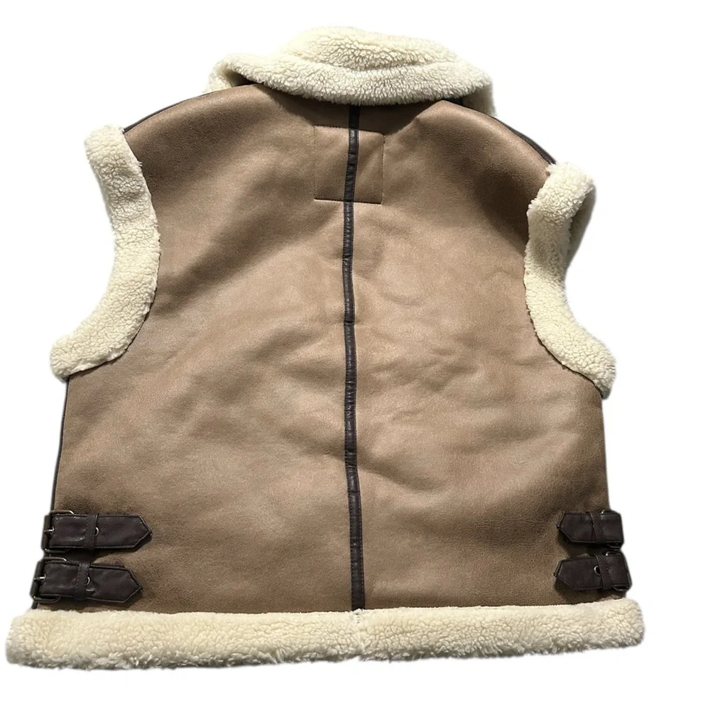 Zara Cream and Brown Shearling Vest - Picture 5 of 8